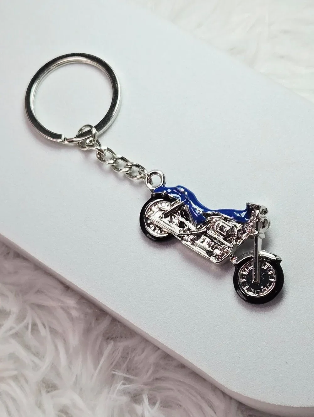 Blue Motorcycle Keychain Harley Sportster Style Biker Key Ring Gift Accessory